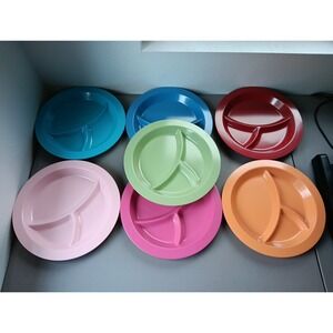 7 Pottery Barn Kids 10.5" Melamine Divided Plates Solid Multi‎ Color Stackable